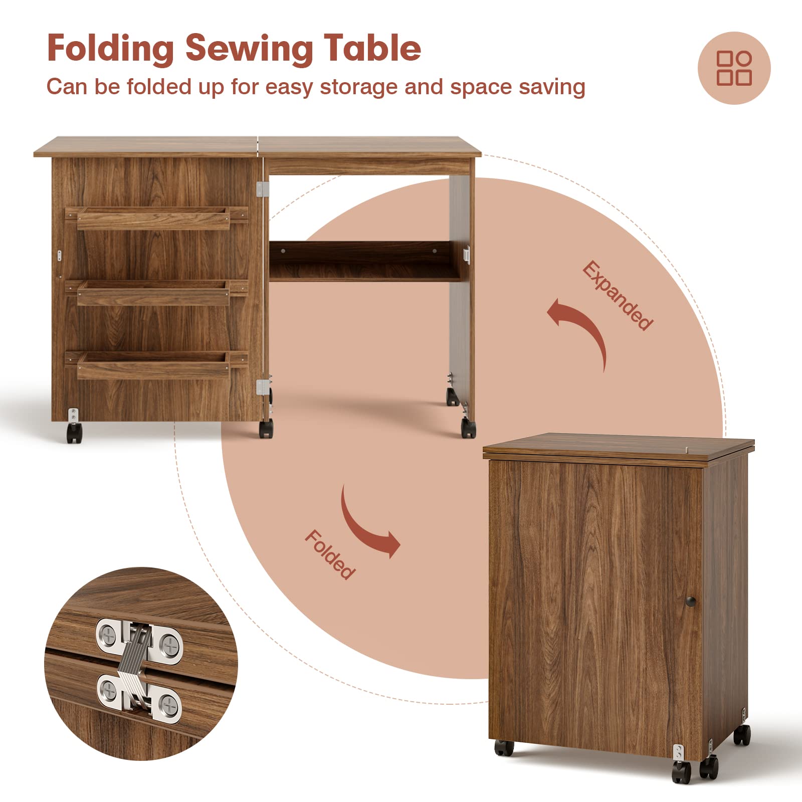Giantex Folding Sewing Craft Table, Sewing With 3 Storage Bins