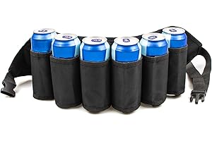 Adhafera Beer Belt, Adjustable 6 Pack Beer Belt Holder, Oxford Beer Waist Holder for Man, Women, White Elephant Game Ideas (black)