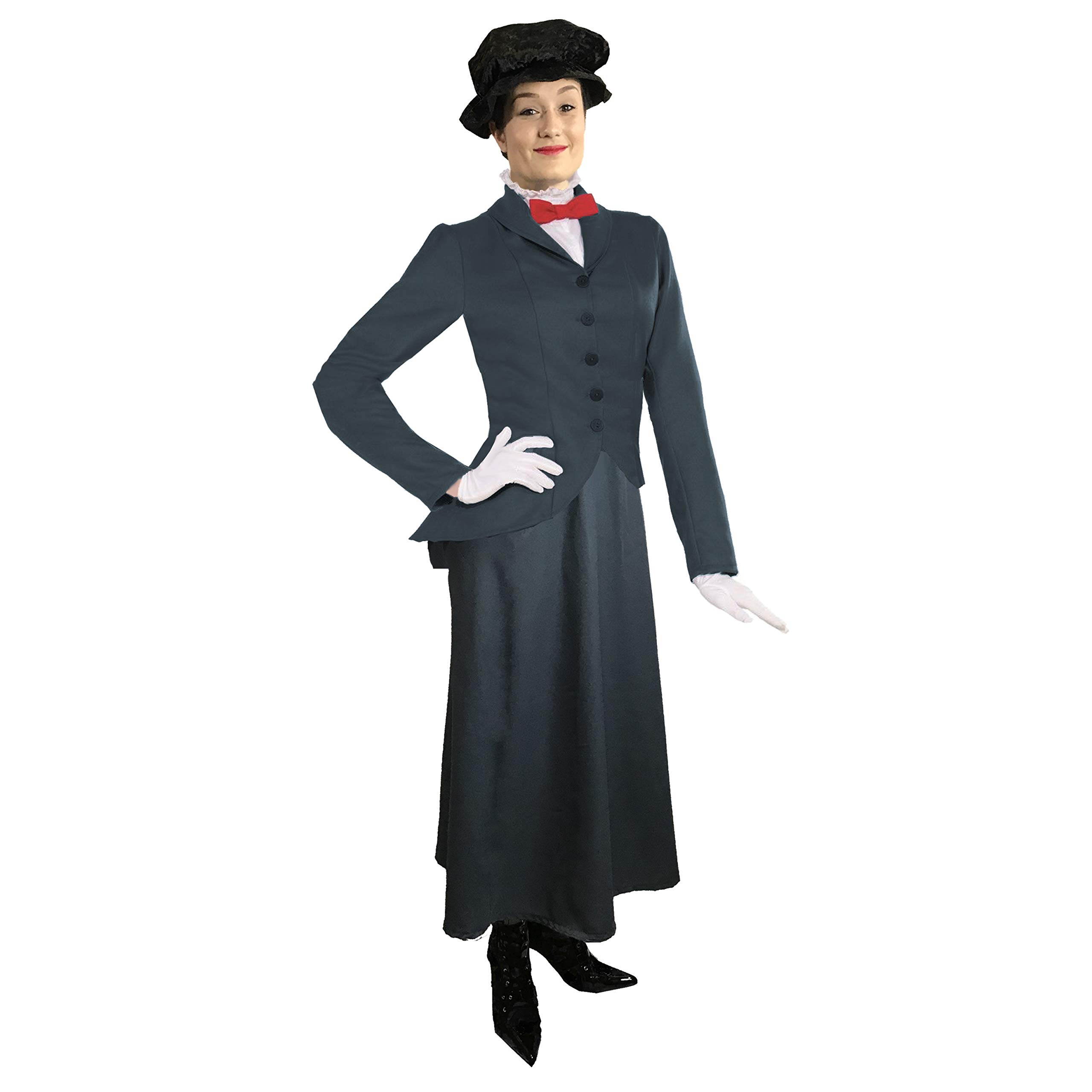 SoWest Ladies Victorian Nanny Costume – Adult Historical Fancy Dress Outfit with Skirt, Jacket, Shirt Front, Bow Tie & Hat | Magical Storybook Character Costumes for World Book Day