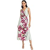Maggy London Women's V-Neck Sleeveless Charmeuse Wrap Midi Self-tie Belt-Special Occasion Wedding Guest Dress