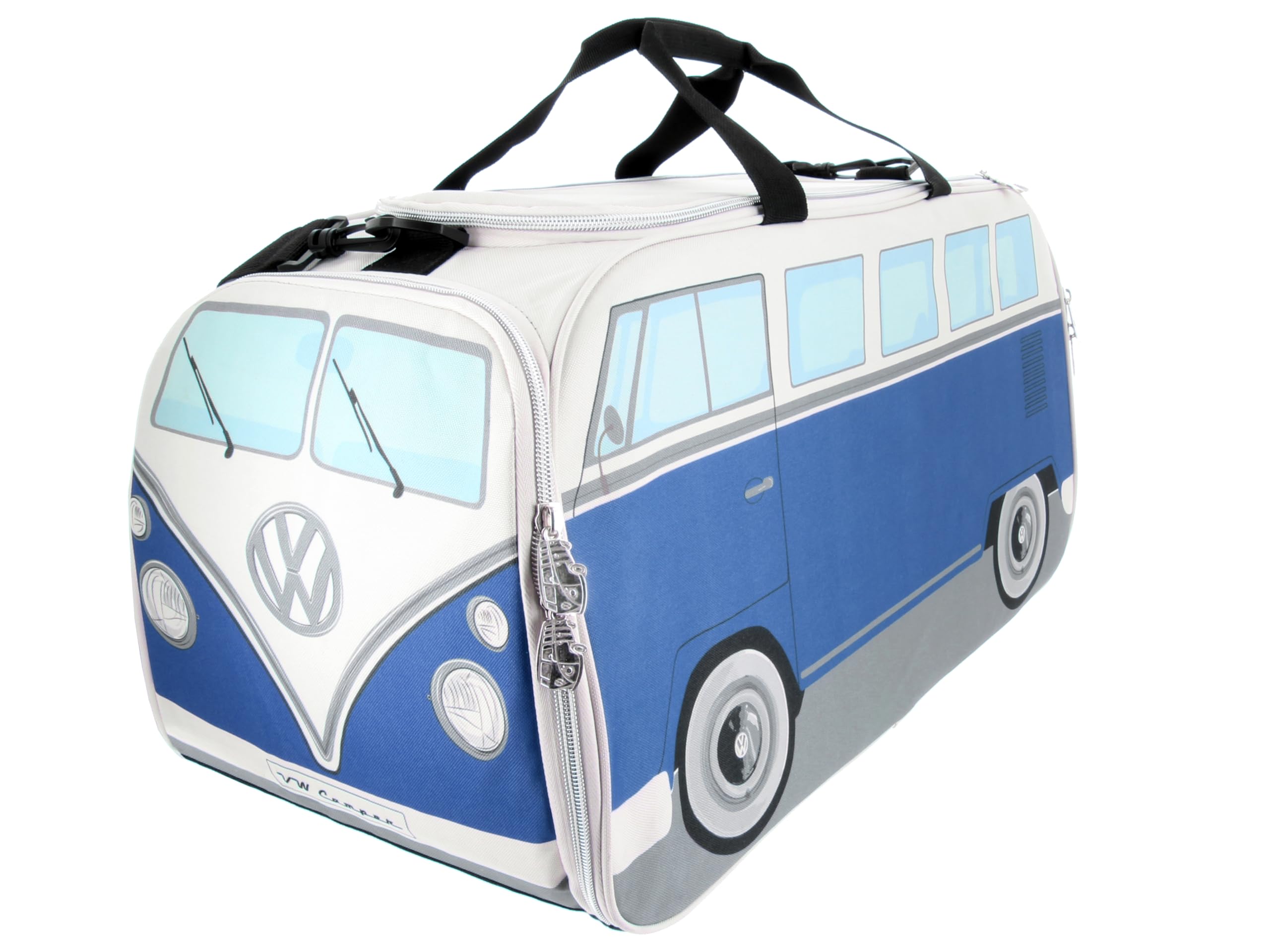 BRISA VW Collection - Volkswagen Retro Sport Shoulder Fitness Bag Duffel in T1 Bus Campervan Shape (Large/Classic Bus/Blue & Beige)