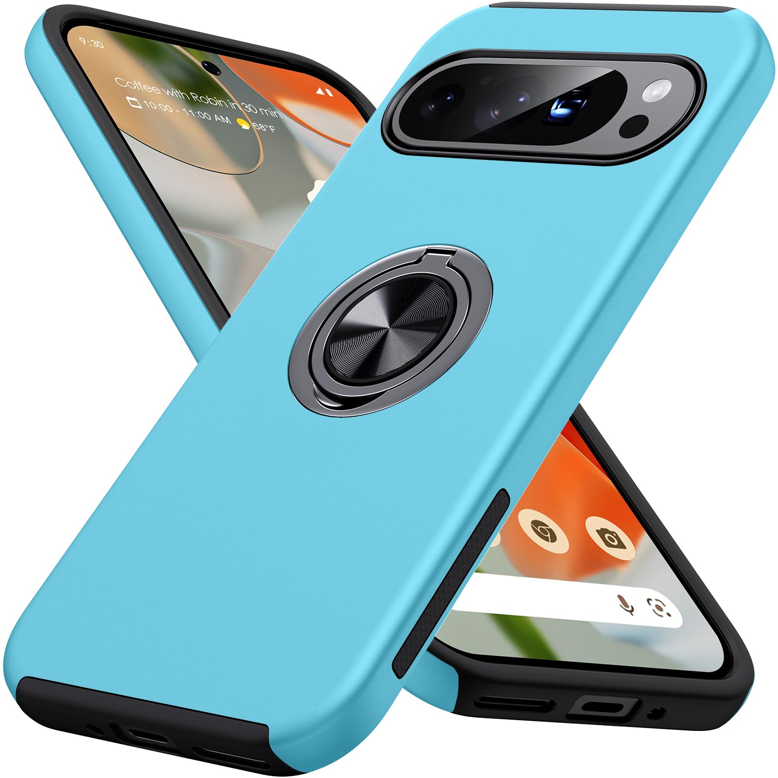 AOUIA for Google Pixel 9 Case, Case for Pixel 9 Pro with Ring Kickstand Support Magnetic Car Mount, Anti Scratch and Slim Fit Drop-Proof Protective Cover for Google Pixel 9, Sky Blue