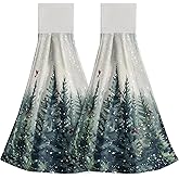 Giwawa Winter Tree Kitchen Hand Towel Set of 2 Xmas Pine Trees Red Birds Hanging Loop & Hook Towel Winter Forest Snow Absorbent Dish Wipe Towels Washcloth for Bathroom Laundry Room Gym Decor