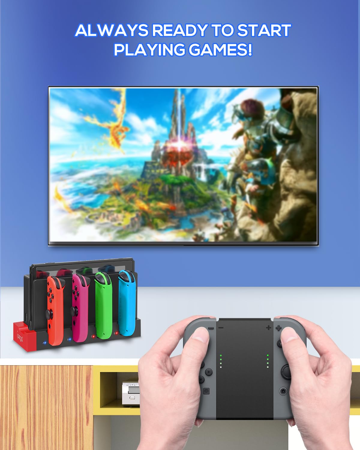 FYOUNG Controller Ladestation für Joy Con kompatibel mit Nintendo Switch & Switch OLED, Switch Ladestation Zubehör für JoyCons mit LED-Anzeige - Schwarz 7