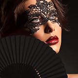 Leikedun 2 Pack Black Silk Folding Hand Fans Chinese Fan for Wedding Performance view 5