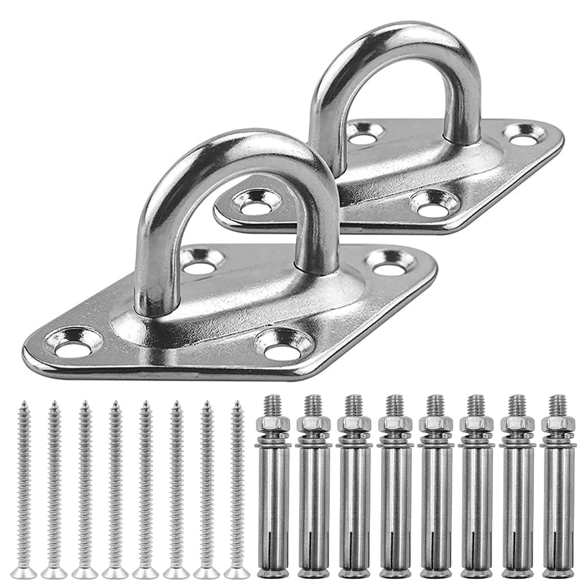 ZONADAH 2 Set Stainless Steel Heavy Duty Hanger Hook Hammock Wall Mount Total 18Pcs, Suspension Ceiling Hooks Outdoor Swing Mounting Punching Bag Exercise Swivel Carabiner Yoga Mount