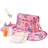 BABESIDE Baby Doll Diaper Bag, 5 Pcs Doll Accessories for 17-22 Inch Dolls | Includes Magic Bottles with Disappearing Milk, Changing Mat and Doll Diapers for Pretend Play, Gift for Ages 3+