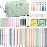 62PCS Aesthetic School Supplies with Cute Pencil Case, Pastel Highlighters Black Ink Gel Pens Mechanical Pencils Kit, Back to School Supplies College Essentials Preppy Stationary Set for Student Girls