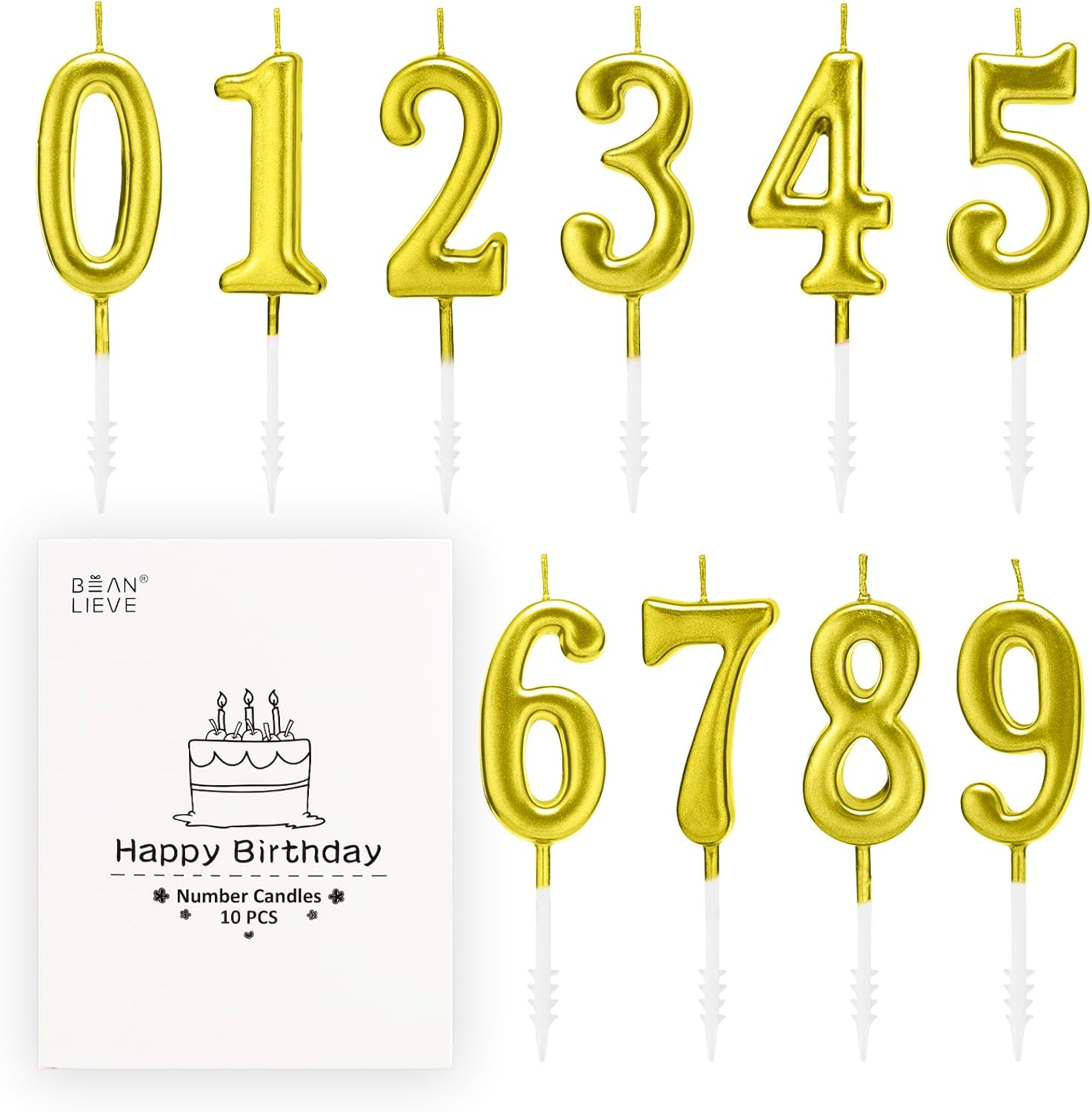 Candles & Holders - Beanlieve 10-Pieces Numeral Birthday Candles - Cake Numeral Candles Number 0-9 Glitter Cake Topper Decoration for Birthday,Wedding Anniversary,Party Celebration (Gold)