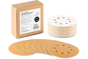 AUGTOUF 5 Inch 600 Grit Sanding Disc, 8 Hole Hook and Loop Aluminum Oxide Sanding Discs for Disc Sanders & Orbital Sanders - 50 Pack by toolant