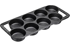 Bruntmor Premium Cast Iron 7-Cup Biscuit Pan,Round Kitchen Non stick Baking Tool for Scones, Cornbread, Muffins, cup cakes and Brownies, Perfect for Christmas eve,Black