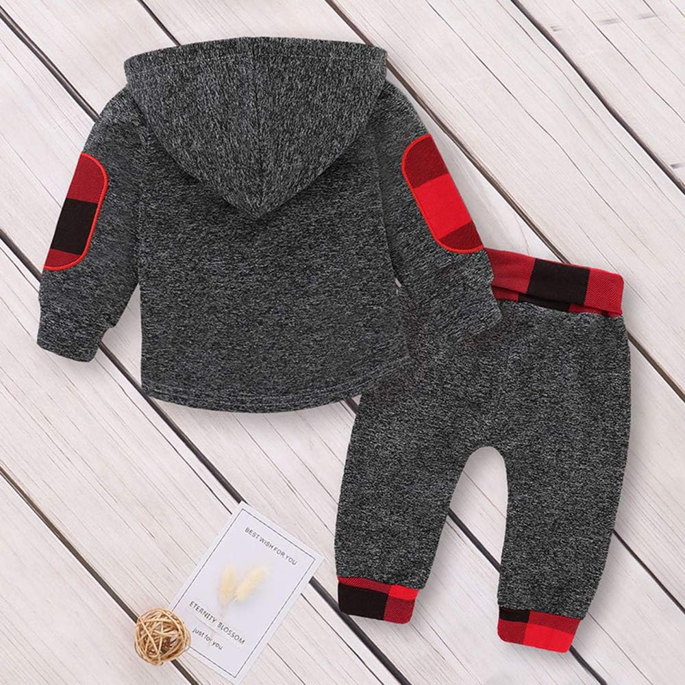Infant Toddler Boys Girls Sweatshirt Set Winter Fall Clothes Outfit 0-3 Years Old, Baby Plaid Hooded Tops Pants: Clothing
