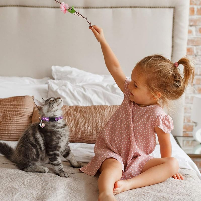 2 colares de gatos com luas de sino, estrelas, colar seguro ajustável para gatinhos com pendente que brilha no escuro (preto e roxo) — foto 3 de 7