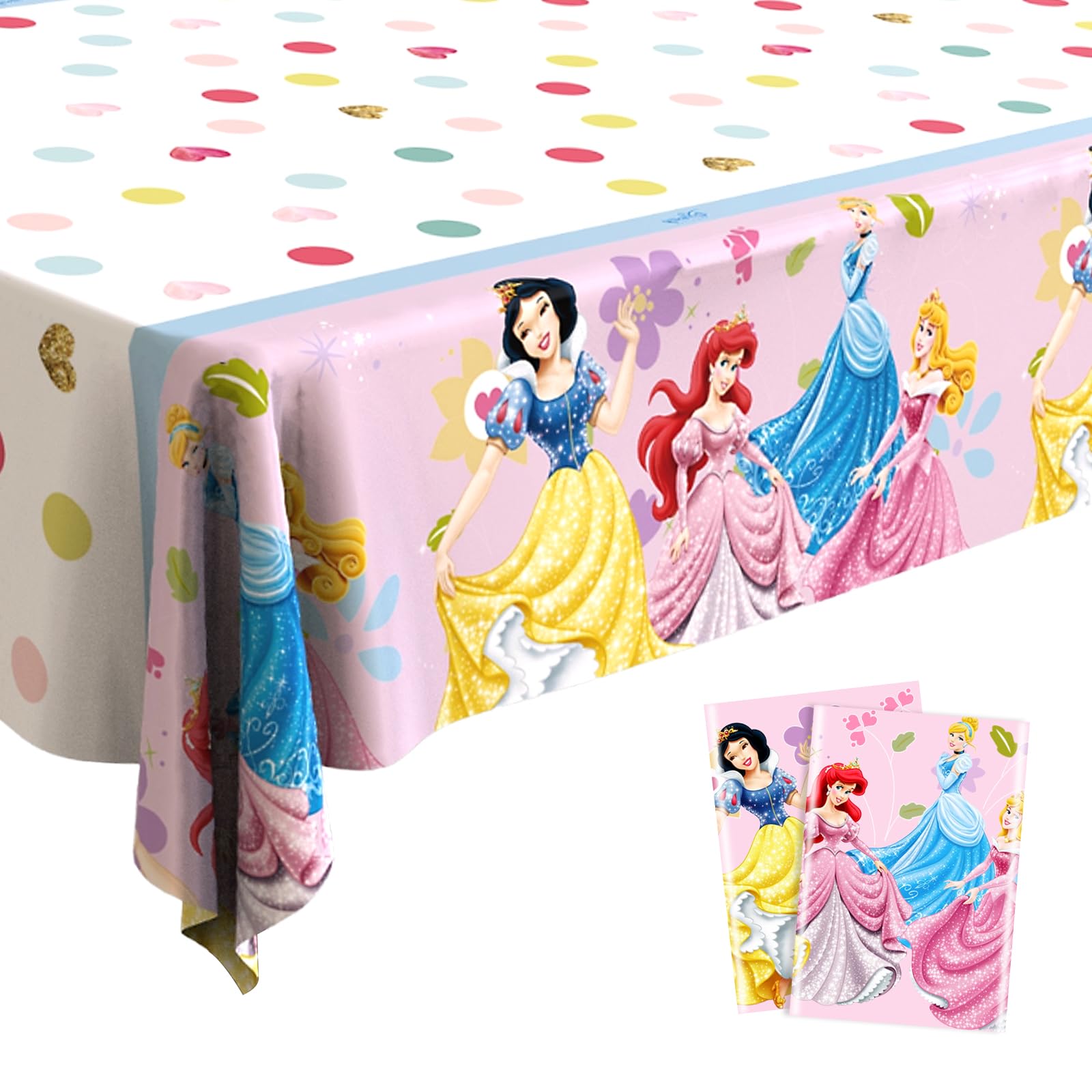 Ainvliya 2Pcs Princess Party Tablecloths 137x183cm, Happy Birthday Party Disposable Pink Tablecloth Table Cover Decorations Rectangle Plastic Table Cloth for Girls Home Wedding Picnics Party Supplies