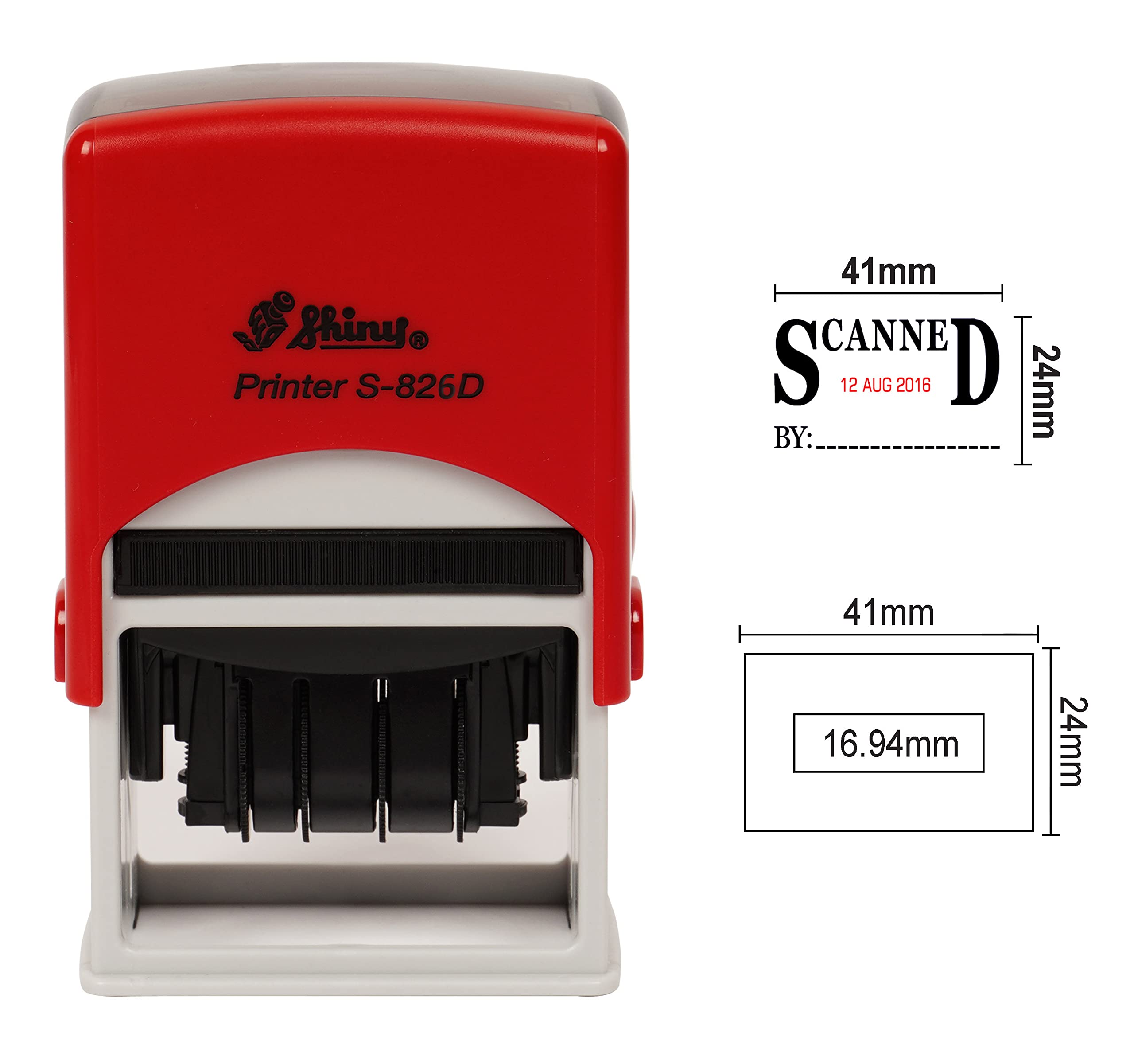 Shiny Date Stamper Self Inking with Scanned by Text Ofiice Stationery Rubber Stamp S-826D