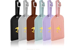Luggage Tags, 6 Pack Suitcase Tags with Name ID Card, PU Leather Baggage Tags Labels for Baggage Suitcase Privacy Protection,