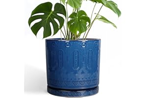 Eightpot 10 Inch Plant Pot - Ceramic Planter Outdoor Plant Pot Indoor with Drainage Holes and Saucer Large Flower Pot Round Decorative Planter for Garden Patio Decor Blue