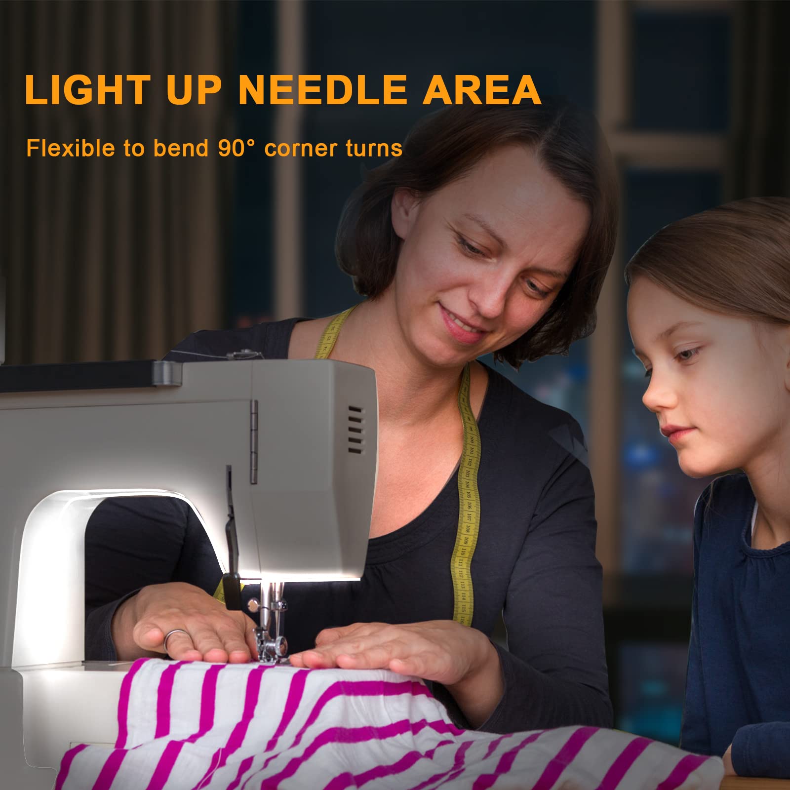 Bright COB Sewing Machine Light with Touch Dimmer, 6500K Dimmable Uniform Sewing Light Strip, 144 LEDs Cool White Sewing Light