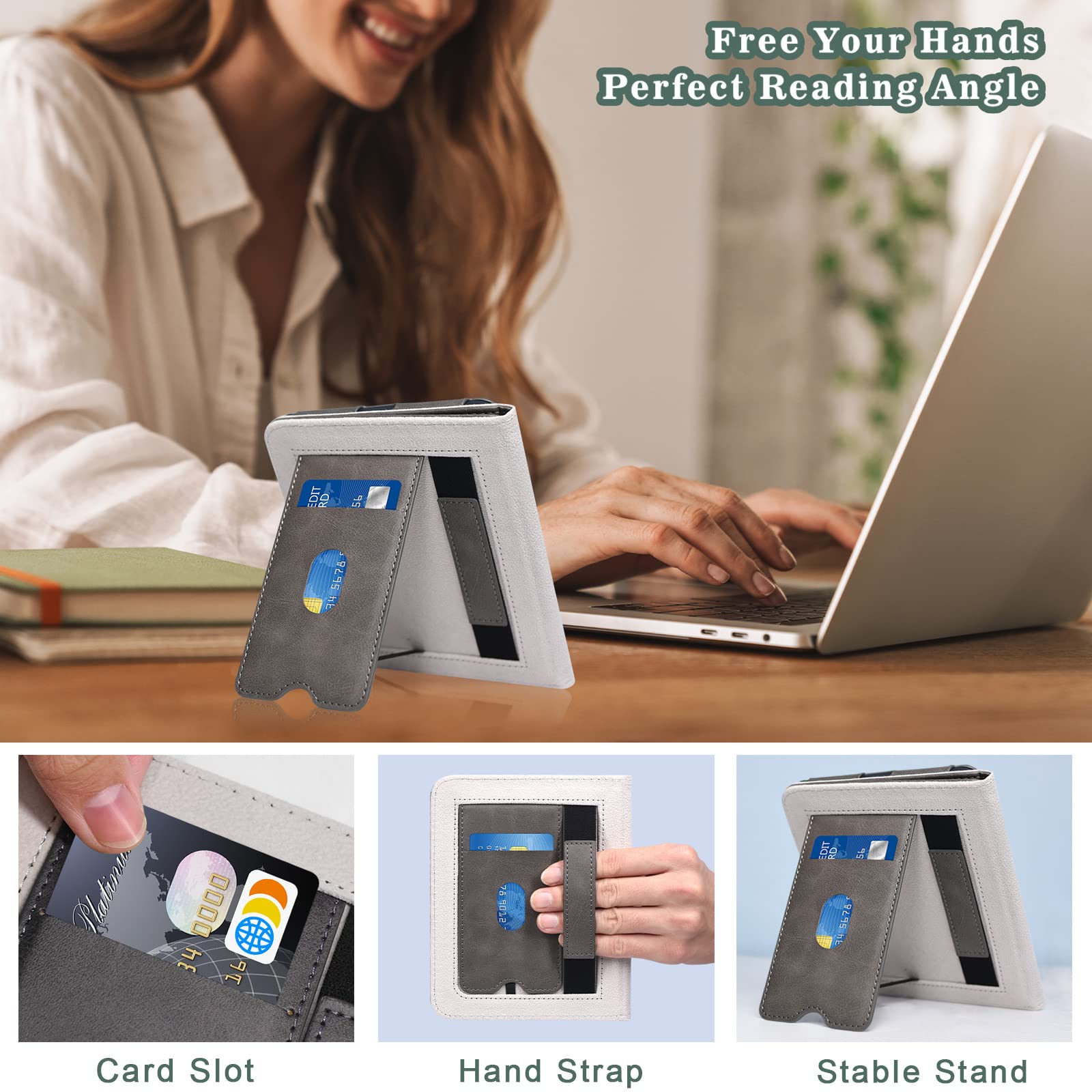 ACdream Case for Nook Glowlight 4 2021 / Nook GlowLight 4e 2022, Hands Free Stand Protective Durable Premium PU Leather Cover with Magnet Closure, Hand Strap, Card Slot,Grey