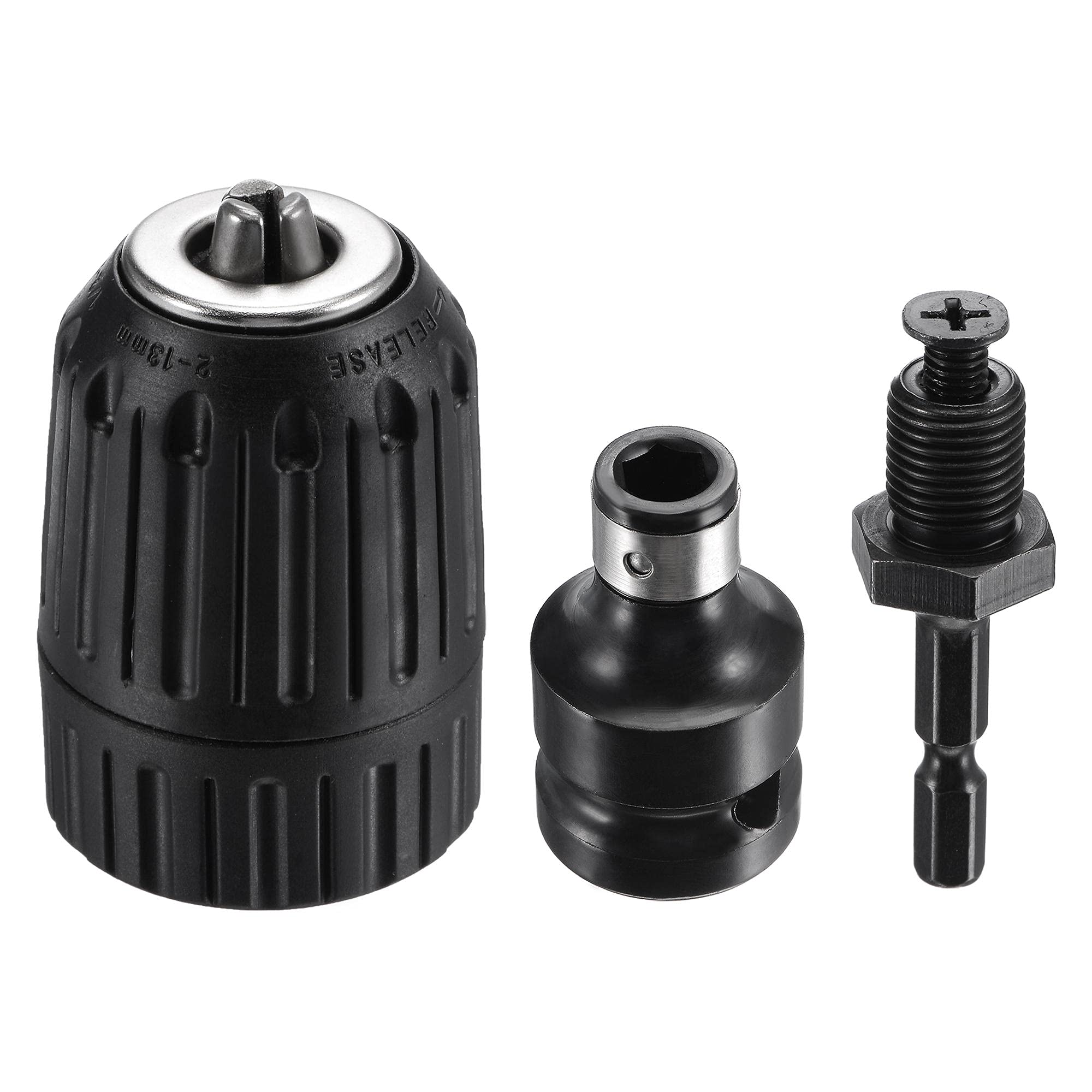 sourcing map Keyless Drill Chuck 2-13mm Capacity 1/2-20UNF Thread with Hex Shank Adapter, 1/2" Socket Square Converter for Electric Impact Drill