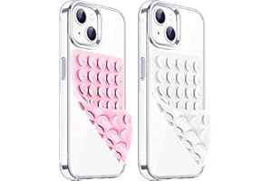 PKYAA 2 Pack Silicone Suction Cup Phone Case Mount Double Sided, Hands-Free Silicon Phone Grip with Higher Suction Power for Selfies and Videos, Non Slip Phone Accessories (LightPink&White)