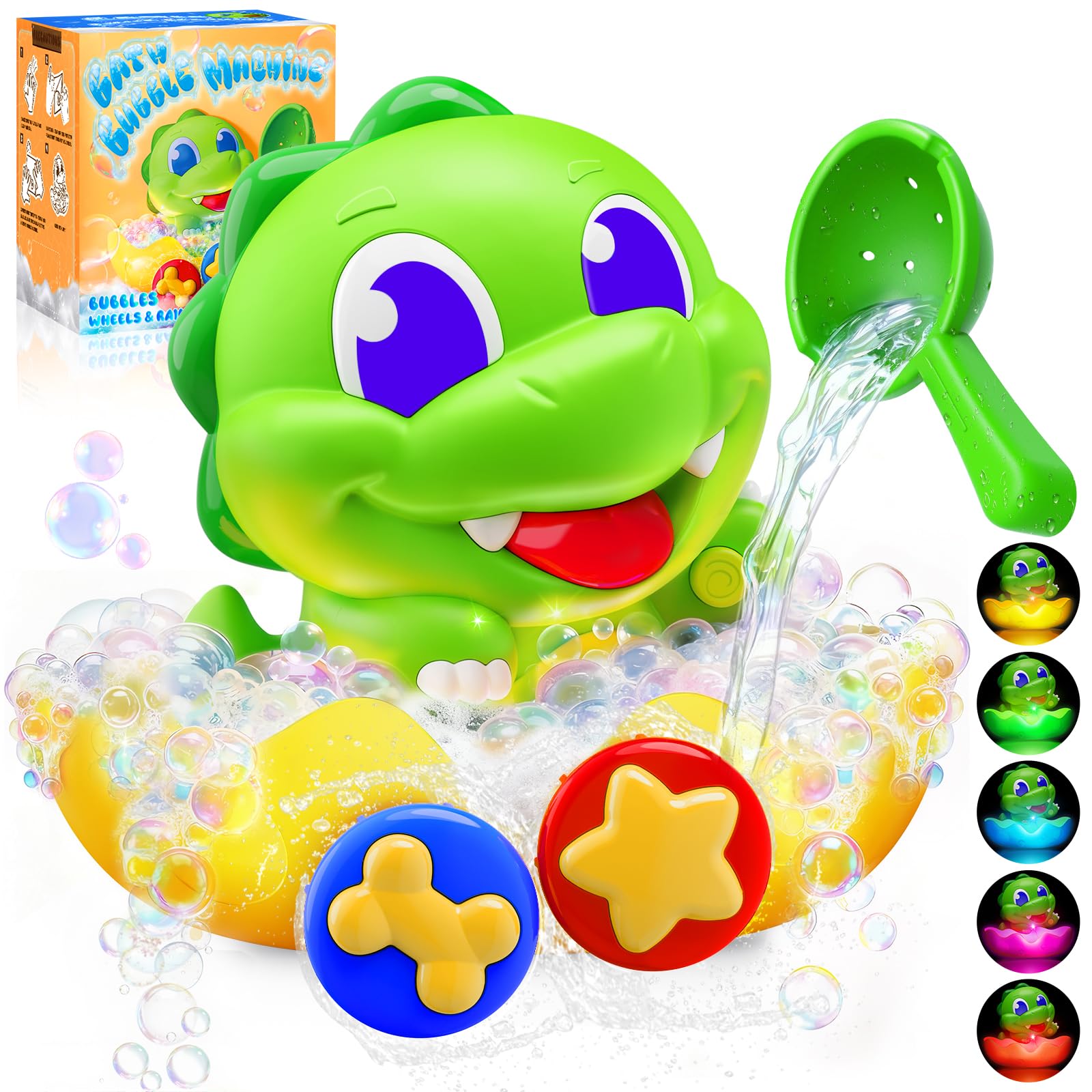 Baby Bath Toys, Light Up Cute Dinosaur Bath Bubble Machine for 1 2 3 Year Old Toddler Automatic Bubble Maker Bath Toys for Babies 1-3 Year Old, Baby Shower Toys Fun Bathtub Toys Easter Gifts for Kids