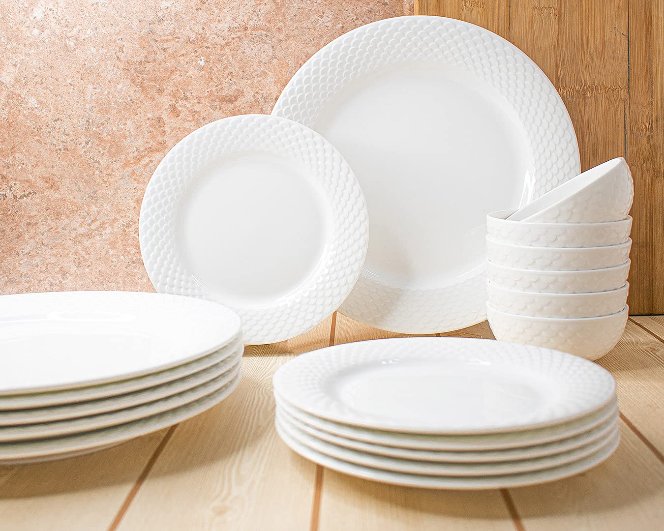 Buy Clay Craft Ceramic Dinner Set Ripple White 18 Pieces