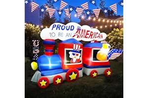 BLOWOUT FUN 8 FT Independence Day Inflatable Uncle Sam Sitting on Train with Eagle Decorations Patriotic 4th of July for Home Yard Lawn Garden Indoor Outdoor Memorial Day Decor