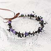 KorViSHOW Purple Flower Crowns Headband - Dark Black Floral Headpiece Renaissance Hair Accessories for Women Girls Renfaire Goth Costume Cosplay