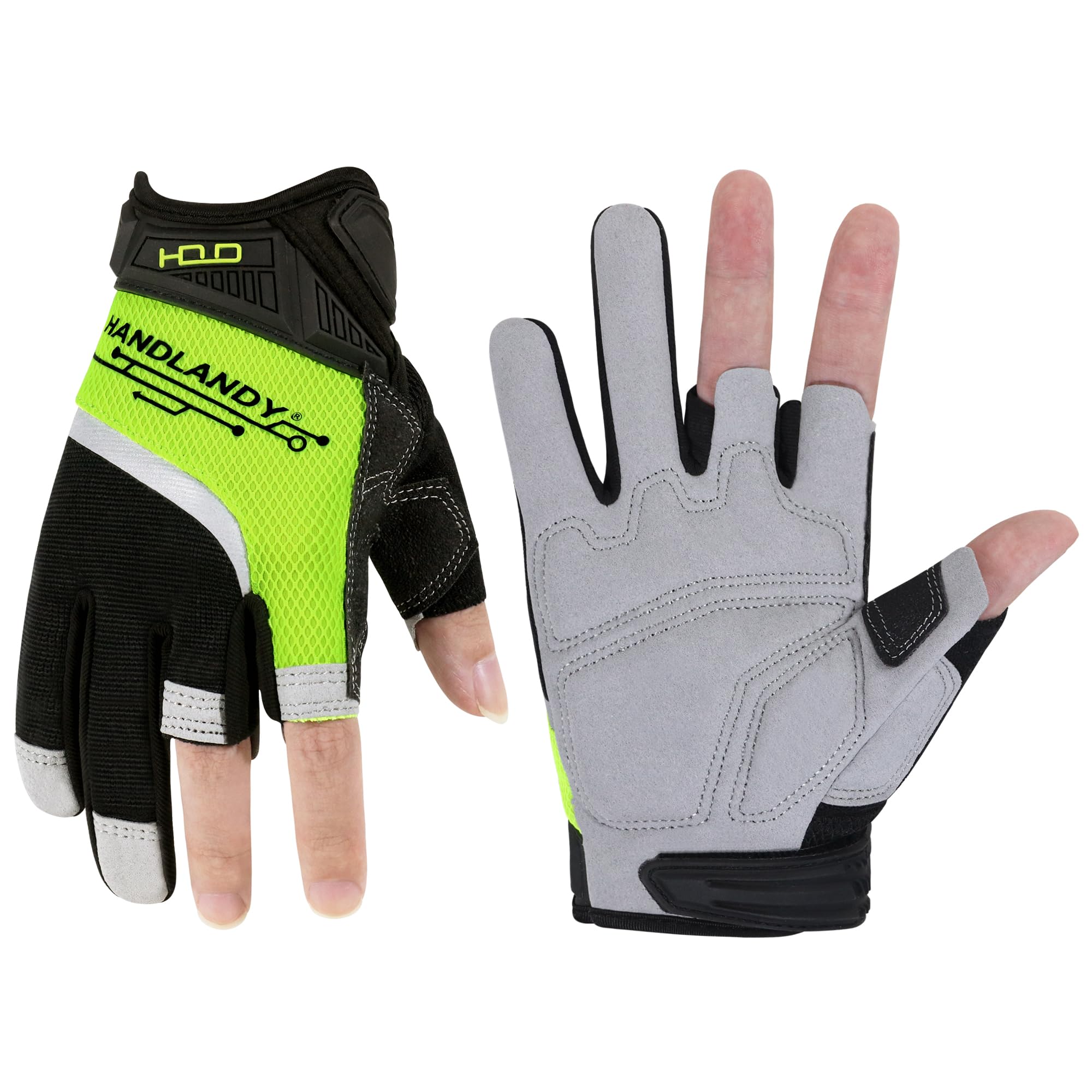 HANDLANDY Framer Work Gloves Open-Finger Carpenters Gloves，Dexterity Fingerless Framing Gloves