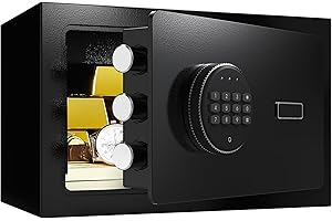 Marcree 0.5 Cub Safe Box, Money Safe with Electronic Digital Keypad, Small Home Safe Box with Internal LED Light, Solid Alloy Steel Personal Safe for Office Hotel Home, Black