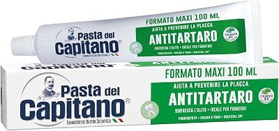 Pasta del Capitano, Dentifricio Antitartaro Bio, Dona Freschezza e Rinfresca l'Alito, Ideale per i Fumatori, Aiuta a Prevenire la Placca, 100% Made in Italy, Tubetto da 100 ml