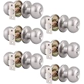 Gobrico 6 Pack Bathroom Bedroom Door Knobs Hardware, Round Privacy Knobs Locksets Interior Door Handles, Satin Nickel Finished, Stainless Steel Doorknob Bulk Pack