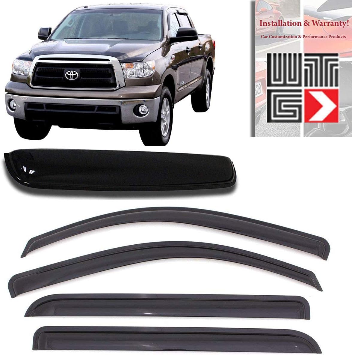 VITO Combo 4pcs Original Window Deflectors Visors + 1pc Sunroof Moonroof Visor for 2007-2018 Toyota Tundra (Only Fits Crew Cab Max) Vent Visor Sun/Rain Guard