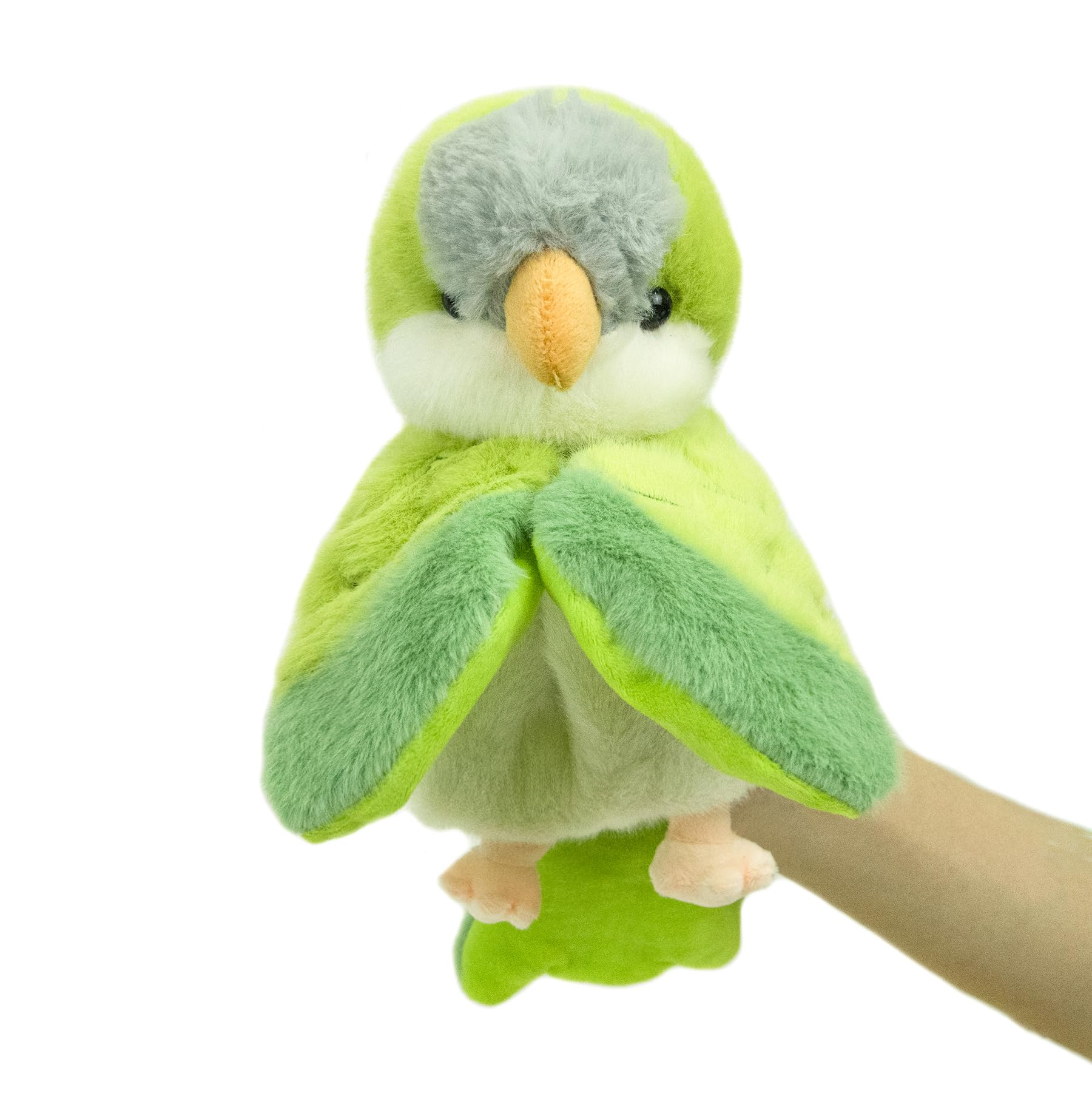 RLOMUTE Parrot Hand Puppet Monk Parrot Plush Cute Funny Cuddly Animal Toy for Role Play Storytelling Preschool Teaching Birthday Gifts for Kids Boys Girls Parent-child interaction Games green