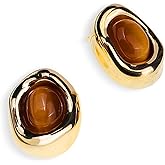 Jean Beau Chunky Gold Stone Stud Earrings for Women, Trendy Natural Gemstone Hypoallergenic Earing Valentine Jewelry Gift