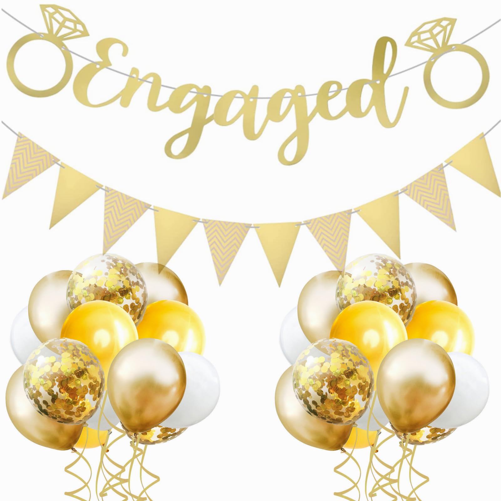 Engagement Party Decorations with Congratulations Banner and Gold Confetti Balloons - 22Pcs Banners and Signs Personalised,Gold Bunting for Engagement Decorations, Wedding, Proposal Engagement Party