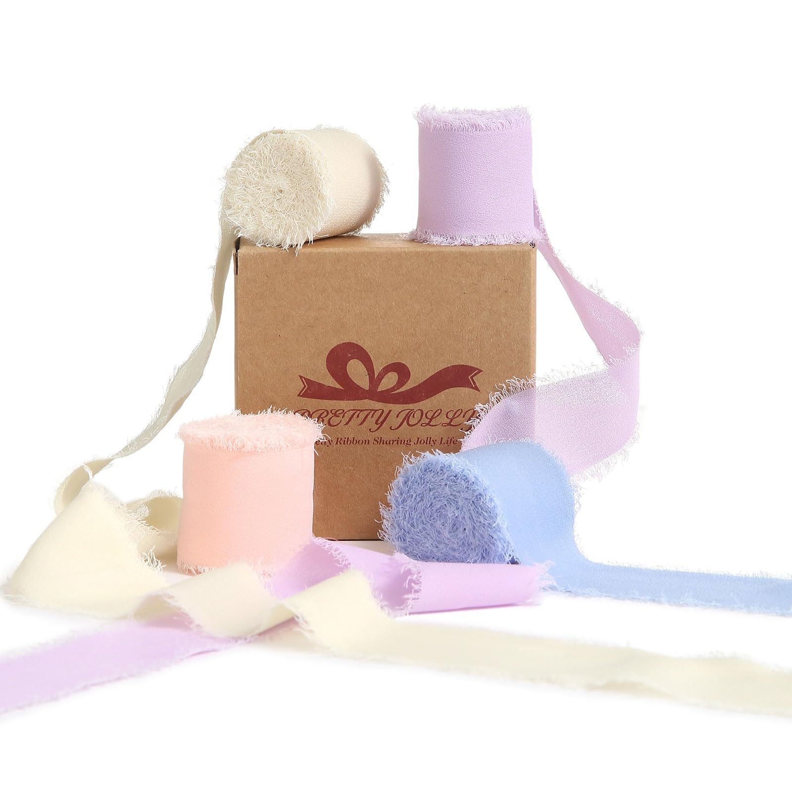 Pretty Jolly Macarone Chiffon Ribbon for Gift Wrapping 1 1/2 Inch 20Yd Wedding Car Ribbons Handmade Fringe Silk Ribbon for Cake Flower Bouquet Wedding Invitations DIY Crafts and Hair Bow