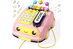 Jovow Baby Phone Toy Sensory Learning with 12 Functions, Baby Toys for 3 Year Old Girl & Boy, Parent-Child Interactive Game Early Education Gifts with Music Light, Toy Phone for Toddler(Pink)