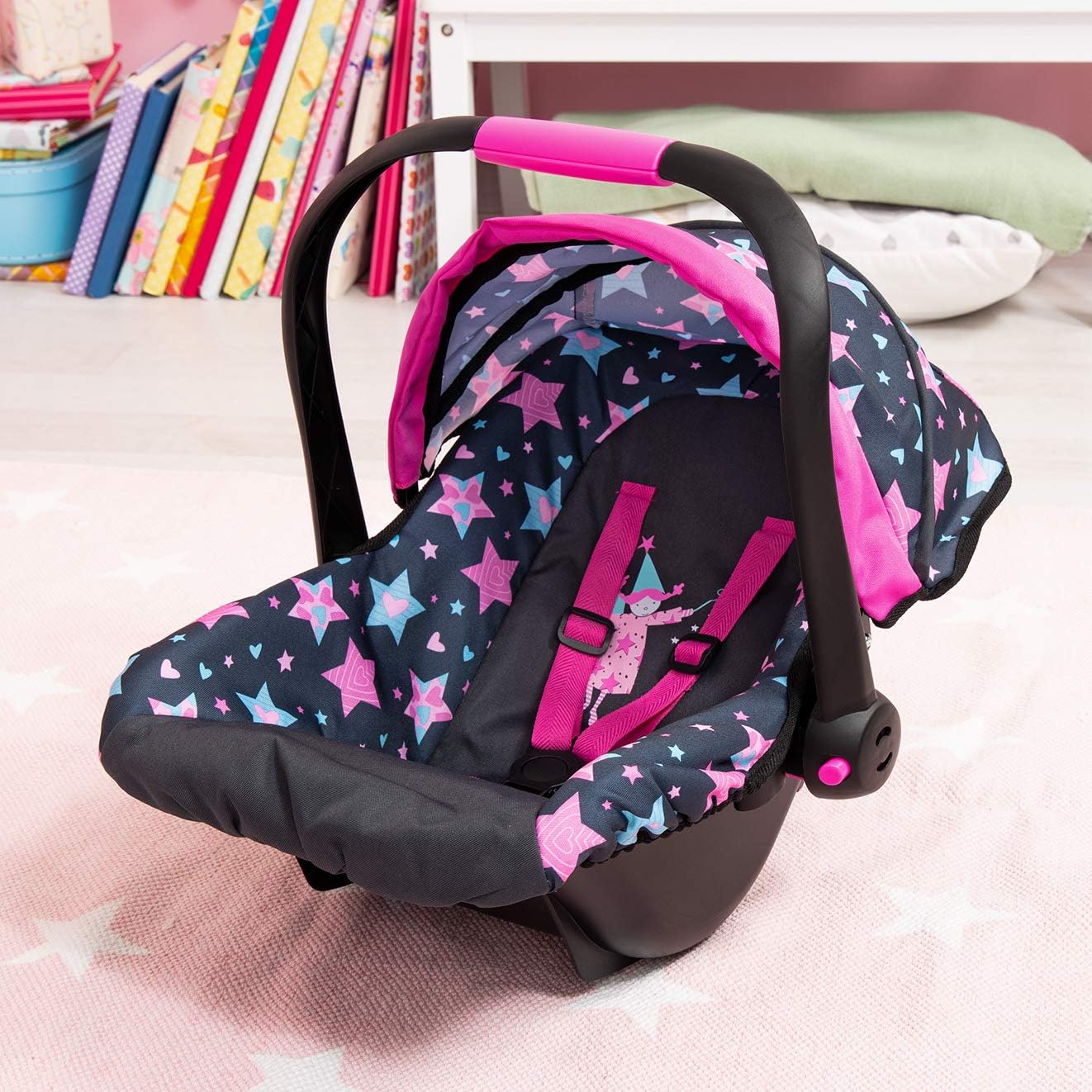Bayer Design 67906AA Doll car seat, with sun canopy, adjustable handle, harness, for dolls up to 46 cm - Image 3