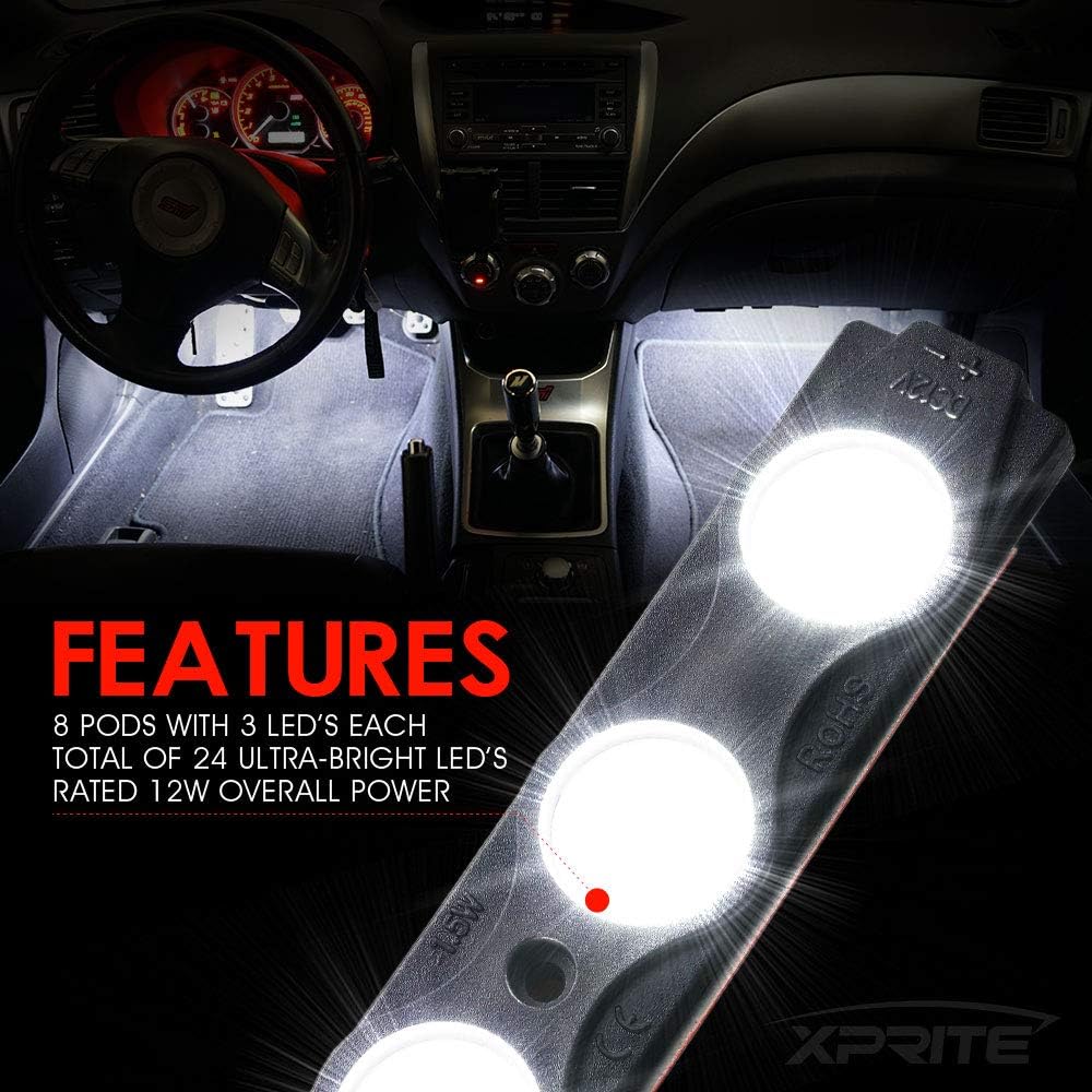 Xprite White Truck Pickup Bed Light Kit, 24 Led Cargo Rock Lighting Kits w/Switch for Van Off-Road Under Car, Side Marker, Foot Wells, Rail Lights - 8 PCS: Automotive