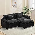 Oprisen 86" Comfy Cloud Sofa Couch with Throw Pillows, Upholstered Deep Seat Cozy Sofa Sleeper with Movable Ottoman, Modern L-Shaped Modular Sectional Sofa for Living Room, DIY Combination