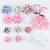 DYSHIPEN 16 Pcs Gift Bows,Bows for Gift Wrapping and Presents,2 Crimped Curling Ribbons,2 Curly Bows,Christmas Bows,for Parties, Birthdays, Weddings. (Pink, 3.5in+2.5in)