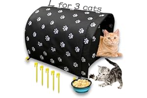 RUNWOSEN Size L Cats Shelter Big for 3 Adult Cats Outdoor Feral Cat House for Winter, Waterproof and Warm Cat House Outdoor Insulated,Foldable Cotton Filled Thicken Stray Cats Dogs Tent Shelter (Blue Bowl)