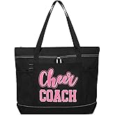 Aileam Cheer Coach Tote Bag for Cheerleaders Cheerleading Coach Gift Large Canvas Cheer Bag with Zipper Reusable Shopping Bag for Cheerleader Cheer Stuff Organizer for Girls Coaches
