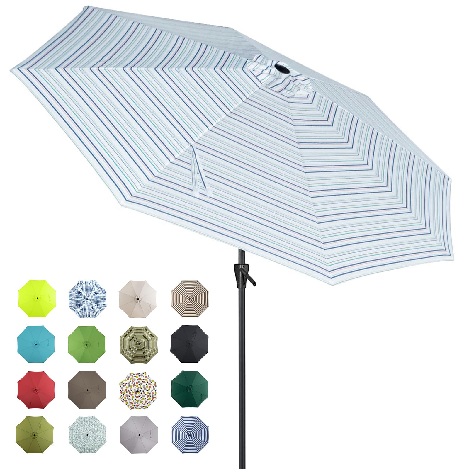 Photo 1 of Tempera 11ft Patio Market Outdoor Table Umbrella with Auto Tilt and Crank, Large Sun Umbrella with Sturdy Pole & Fade Resistant Canopy, Easy to Set, Stripes