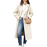 Majdan Women's Double Breasted Wool Blend Coat Notch Lapel Coat Winter Overcoat Mid Long Peacoat Long Jacket Outerwear