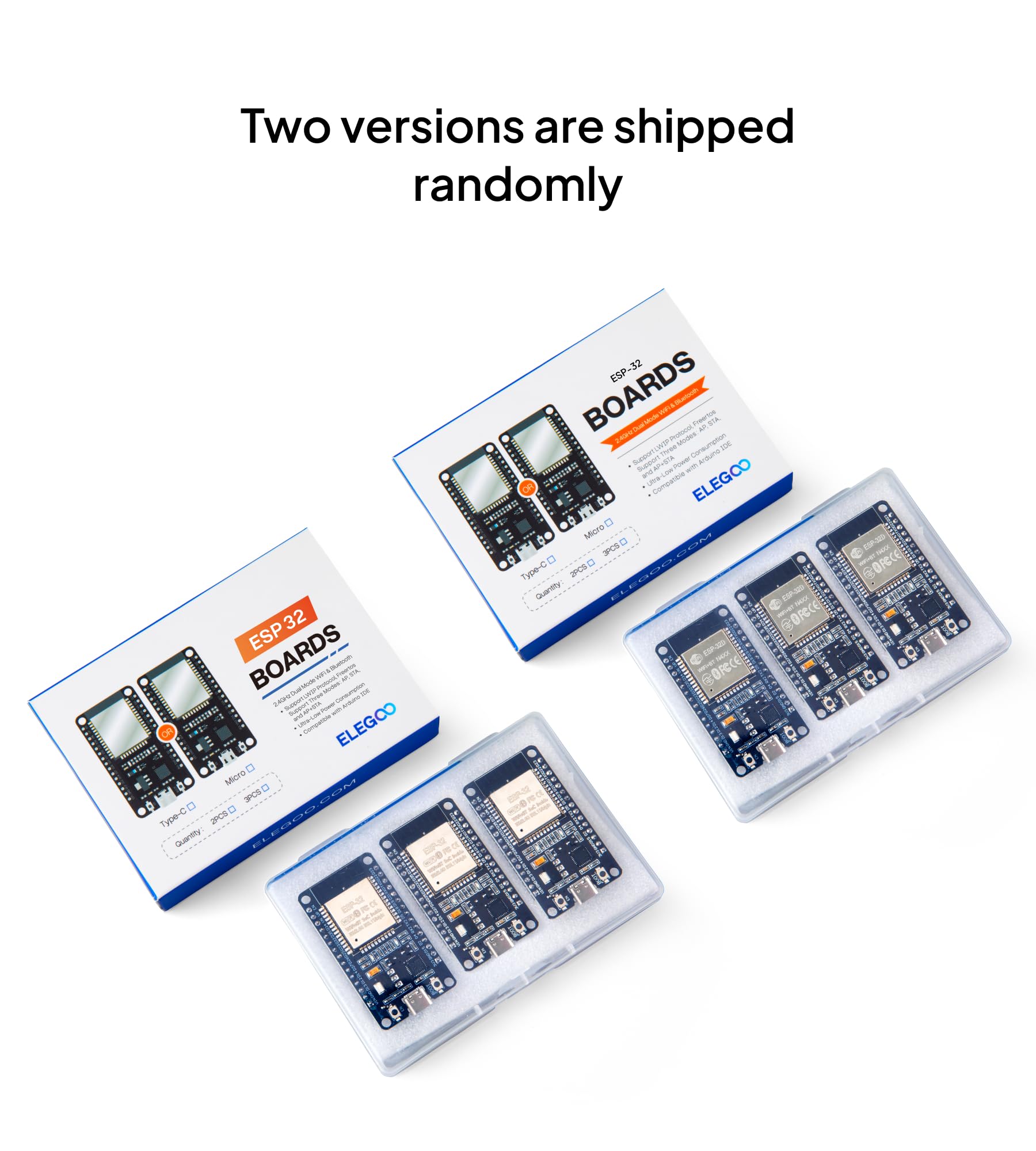 ELEGOO 3PCS ESP-32 Development Board USB-C, 2.4GHz Dual Mode WiFi+Bluetooth Dual Core Microcontroller for Arduino IDE, Support AP/STA/AP+STA, CP2102 Chip