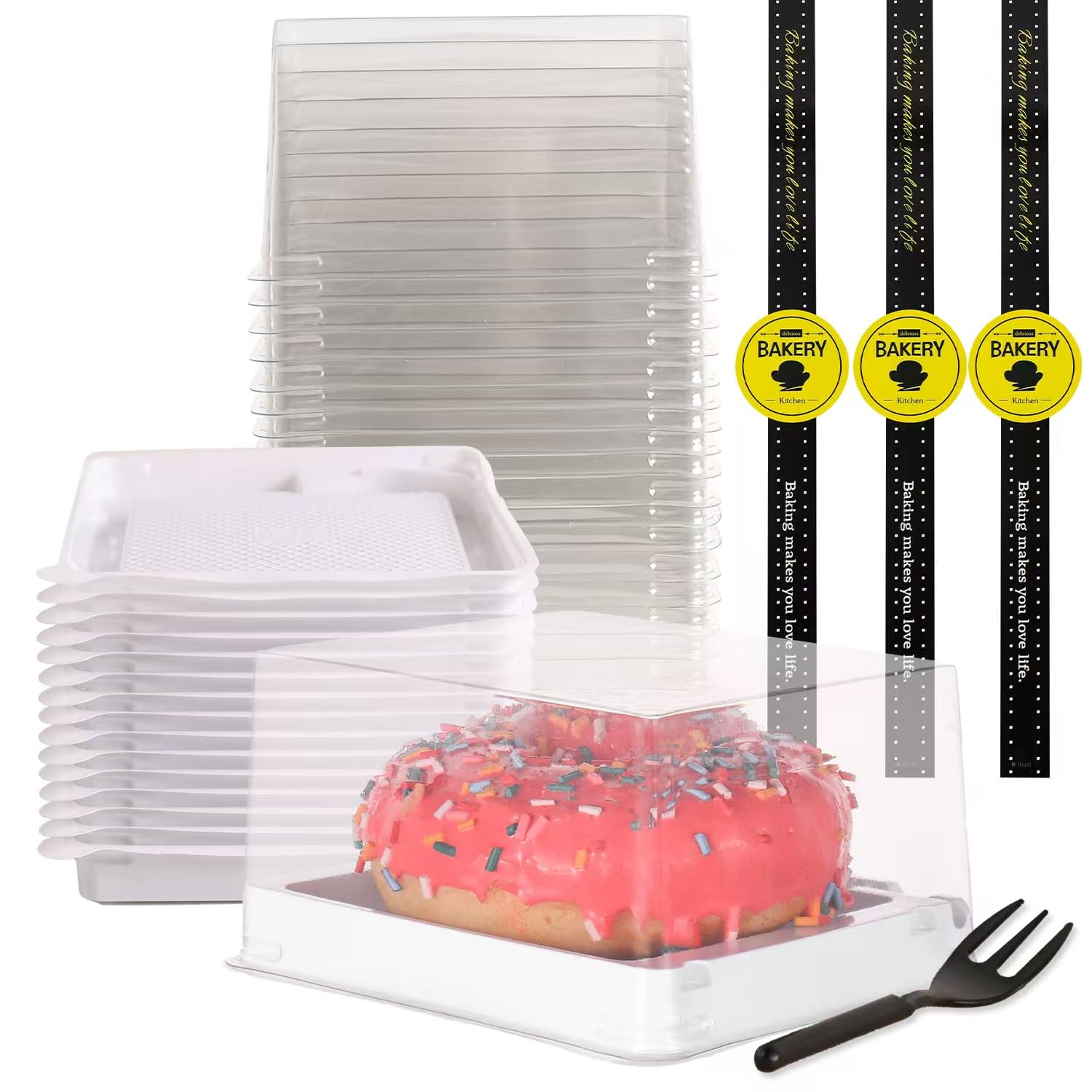 Photo 1 of 30 Pcs 4.3 Inch Mini Cake Box, Clear Plastic Mini Cake Container?Cupcake Box Cookies Box Small Single Muffin Dessert Containers Holder Wedding Birthday Christmas (White, 4.3*4.3*2.5inch/30pcs)
