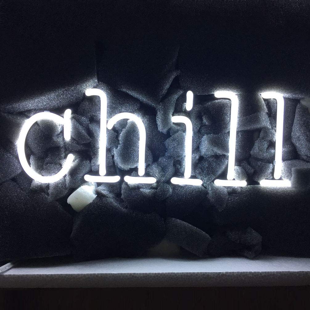 LiQi ™ CHILL Neon Sign （14" x6.5" Large） Real Glass Acrylic Panel Handmade for Home Bedroom Pub Hotel Beach Recreational Game Room Decor